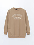 LCW Modest Bej Bisiklet Yaka Baskılı Kadın Sweatshirt Tunik