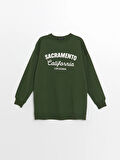 LCW Modest Yeşil Bisiklet Yaka Baskılı Kadın Sweatshirt Tunik
