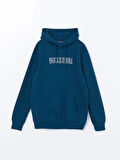 LCWAIKIKI Classic PETROL Uzun Kollu Baskılı Erkek Kalın Hoodie