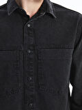 LCW Jeans Siyah Regular Fit Uzun Kollu Erkek Jean Gömlek