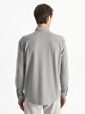 LCW Vision Gri Slim Fit Uzun Kollu Erkek Dokulu Gömlek