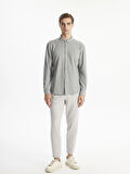 LCW Vision Gri Slim Fit Uzun Kollu Erkek Dokulu Gömlek