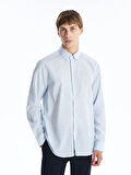 SOUTHBLUE Mavi Slim Fit Uzun Kollu Çizgili Poplin Erkek Gömlek
