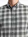 LCWAIKIKI Classic Gri Regular Fit Uzun Kollu Ekose Gabardin Erkek Gömlek