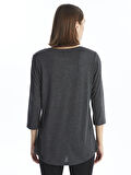 LCWAIKIKI Basic Antrasit Bisiklet Yaka Parlak Taşlı Uzun Kollu Kadın Bluz