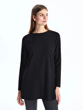 LCWAIKIKI Basic Siyah Bisiklet Yaka Düz Uzun Kollu Kadın Tunik