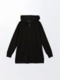 LCWAIKIKI Basic Siyah Kapüşonlu Oversize Kadın Fermuarlı Sweatshirt