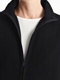 LCWAIKIKI Basic Siyah Kadın Dik Yaka Düz Polar Yelek