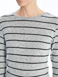 LCWAIKIKI Classic GRİ Bisiklet Yaka Çizgili Kadın Tişört