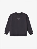 LCW Vision Antrasit Bisiklet Yaka Baskılı Oversize Kadın Kalın Sweatshirt