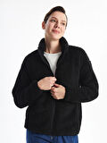 LCWAIKIKI Basic Siyah Dik Yaka Pelüş Kadın Fermuarlı Sweatshirt