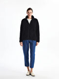 LCWAIKIKI Basic Siyah Dik Yaka Pelüş Kadın Fermuarlı Sweatshirt