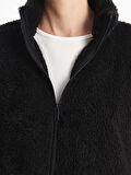 LCWAIKIKI Basic Siyah Dik Yaka Pelüş Kadın Fermuarlı Sweatshirt