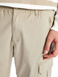 XSIDE Bej Slim Fit Gabardin Erkek Kargo Pantolon