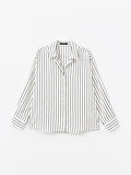 LCW Vision EKRU Çizgili Uzun Kollu Oversize Saten Kadın Gömlek