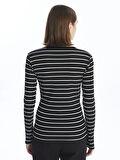 LCWAIKIKI Basic Siyah Bisiklet Yaka Çizgili Kadın Body