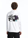 XSIDE Beyaz Uzun Kollu Baskılı Erkek Kalın Hoodie