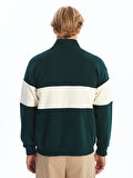 XSIDE YEŞİL Dik Yaka Uzun Kollu Renk Bloklu Erkek Kalın Sweatshirt