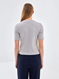 LCW Vision Gri Bisiklet Yaka Kadın Tişört