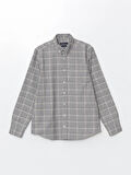 LCWAIKIKI Classic Gri Regular Fit Uzun Kollu Ekose Gabardin Erkek Gömlek