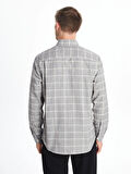 LCWAIKIKI Classic Gri Regular Fit Uzun Kollu Ekose Gabardin Erkek Gömlek
