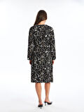 LCW Grace SİYAH Kaçık Yaka Desenli Kadın Elbise