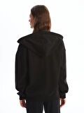 LCW Vision Siyah Kapüşonlu Oversize Kadın Kalın Fermuarlı Sweatshirt
