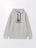 LCW Casual GRİ Uzun Kollu Baskılı Erkek Kalın Hoodie