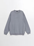 XSIDE Gri Bisiklet Yaka Baskılı Erkek Kalın Sweatshirt