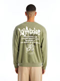 XSIDE YEŞİL Bisiklet Yaka Uzun Kollu Baskılı Erkek Kalın Sweatshirt