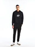 XSIDE SİYAH Uzun Kollu Baskılı Erkek Kalın Hoodie