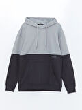 XSIDE Gri Uzun Kollu Renk Bloklu Erkek Kalın Hoodie