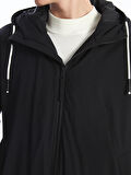 XSIDE Siyah Rahat Kalıp Kapüşonlu Erkek Orta Kalın Mont