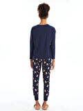 LCW DREAM Lacivert Bisiklet Yaka Baskılı Kadın Pijama Takımı