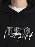 XSIDE Siyah Uzun Kollu Baskılı Erkek Kalın Hoodie