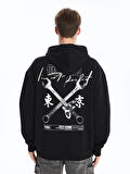XSIDE Siyah Uzun Kollu Baskılı Erkek Kalın Hoodie