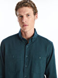 LCWAIKIKI Classic Yeşil Regular Fit Uzun Kollu Gabardin Erkek Gömlek
