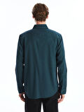 LCWAIKIKI Classic Yeşil Regular Fit Uzun Kollu Gabardin Erkek Gömlek