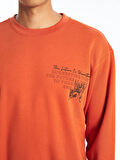 LCW Casual TURUNCU Bisiklet Yaka Uzun Kollu Baskılı Erkek Kalın Sweatshirt
