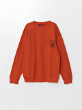 LCW Casual TURUNCU Bisiklet Yaka Uzun Kollu Baskılı Erkek Kalın Sweatshirt