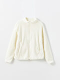 LCWAIKIKI Basic Ekru Dik Yaka Pelüş Kadın Fermuarlı Sweatshirt
