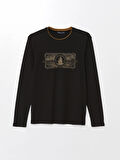 LCWAIKIKI Classic Siyah Bisiklet Yaka Uzun Kollu Baskılı Erkek Sweatshirt