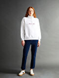 LCW Vision Beyaz Dik Yaka Baskılı Oversize Kadın Kalın Sweatshirt
