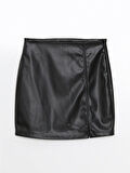 XSIDE SİYAH Beli Fermuarlı Deri Görünümlü Kadın Etek