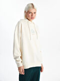 XSIDE Bej Baskılı Oversize Kadın Kalın Hoodie