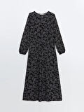 LCW Grace SİYAH Bisiklet Yaka Desenli Kadın Elbise