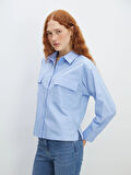 LCW Vision MAVİ Poplin Kadın Gömlek
