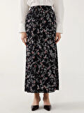 LCW Grace SİYAH Beli Lastikli Çiçekli Kadın Etek