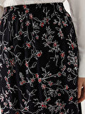 LCW Grace SİYAH Beli Lastikli Çiçekli Kadın Etek
