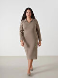 LCWAIKIKI Classic Kahverengi Gömlek Yaka Kadın Elbise